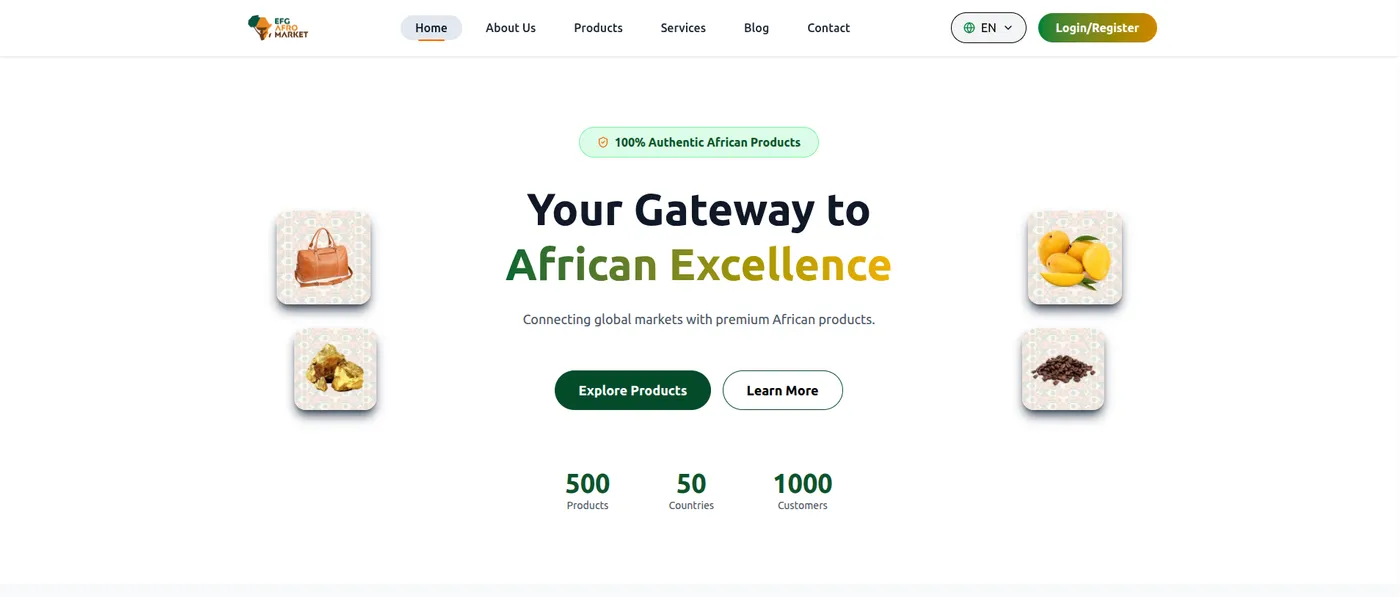 Afro Market (EFG) — B2B cross-border trade marketplace · UAE ↔ Africa screenshot