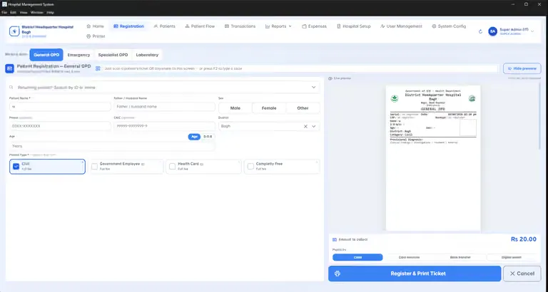 Hospital Reception System — offline-first hospital reception & OPD system screenshot