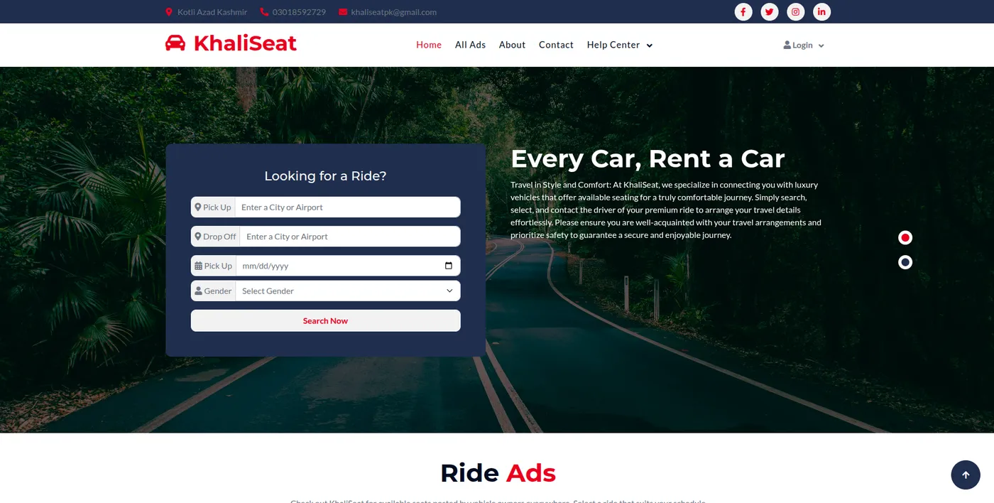 KhaliSeat — intercity ride & empty-seat marketplace screenshot